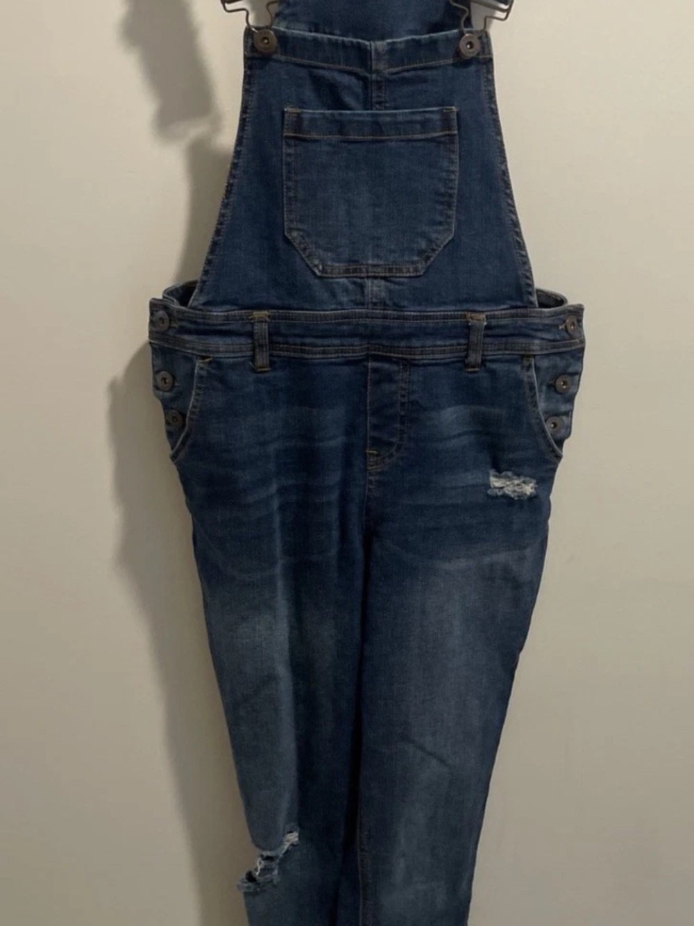 True Craft Blue Jean Denim Distressed Long Pants Adjustable Overall Bibs Size 3